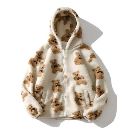 Cartoon Thick Patterned Zipper Hoodie Sweatshirt