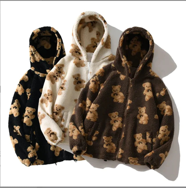 Cartoon Thick Patterned Zipper Hoodie Sweatshirt