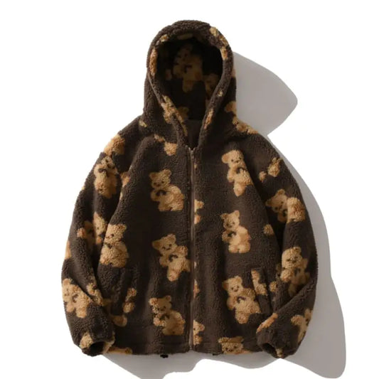Cartoon Thick Patterned Zipper Hoodie Sweatshirt
