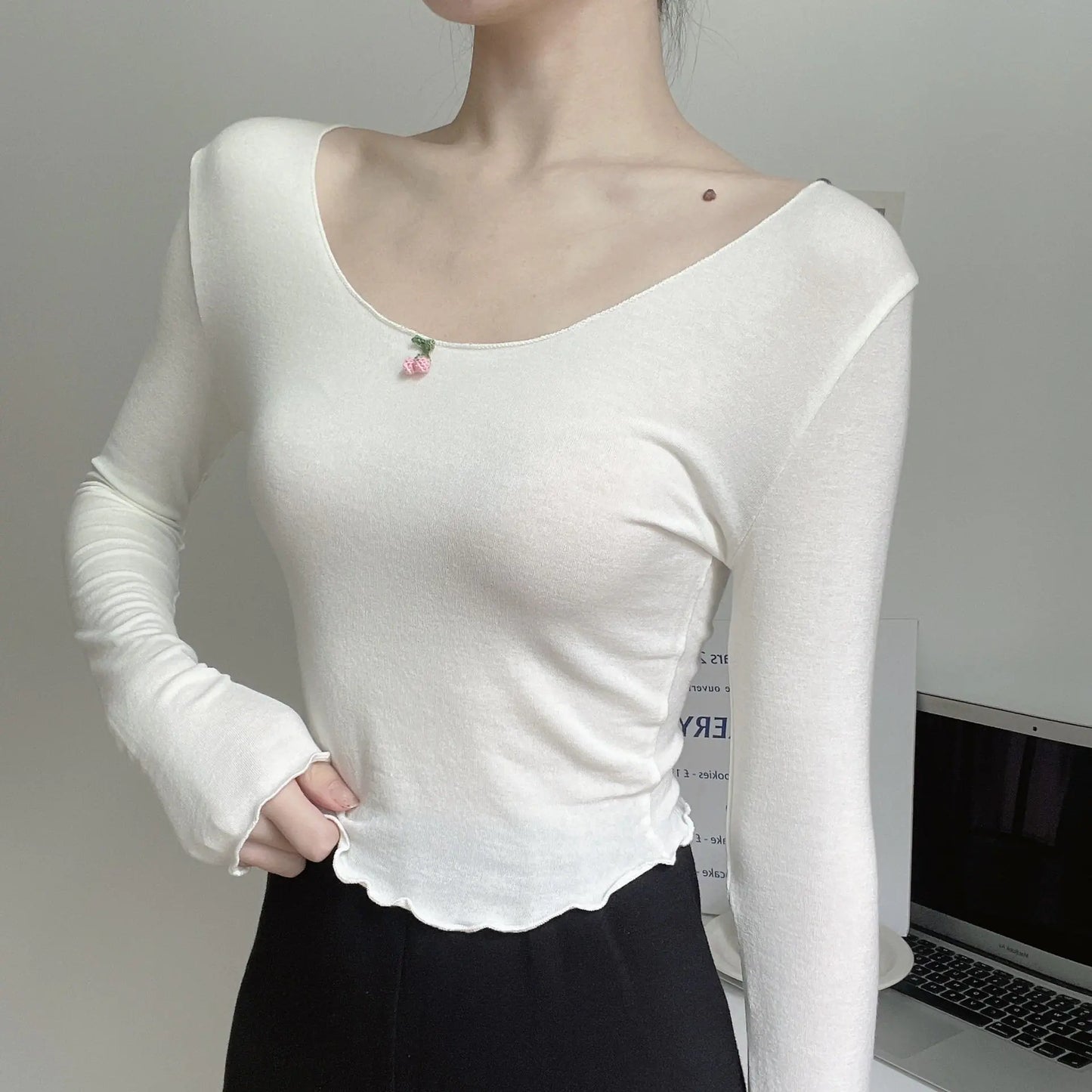 Women's Soft Waxy Cherry Long Sleeve Top