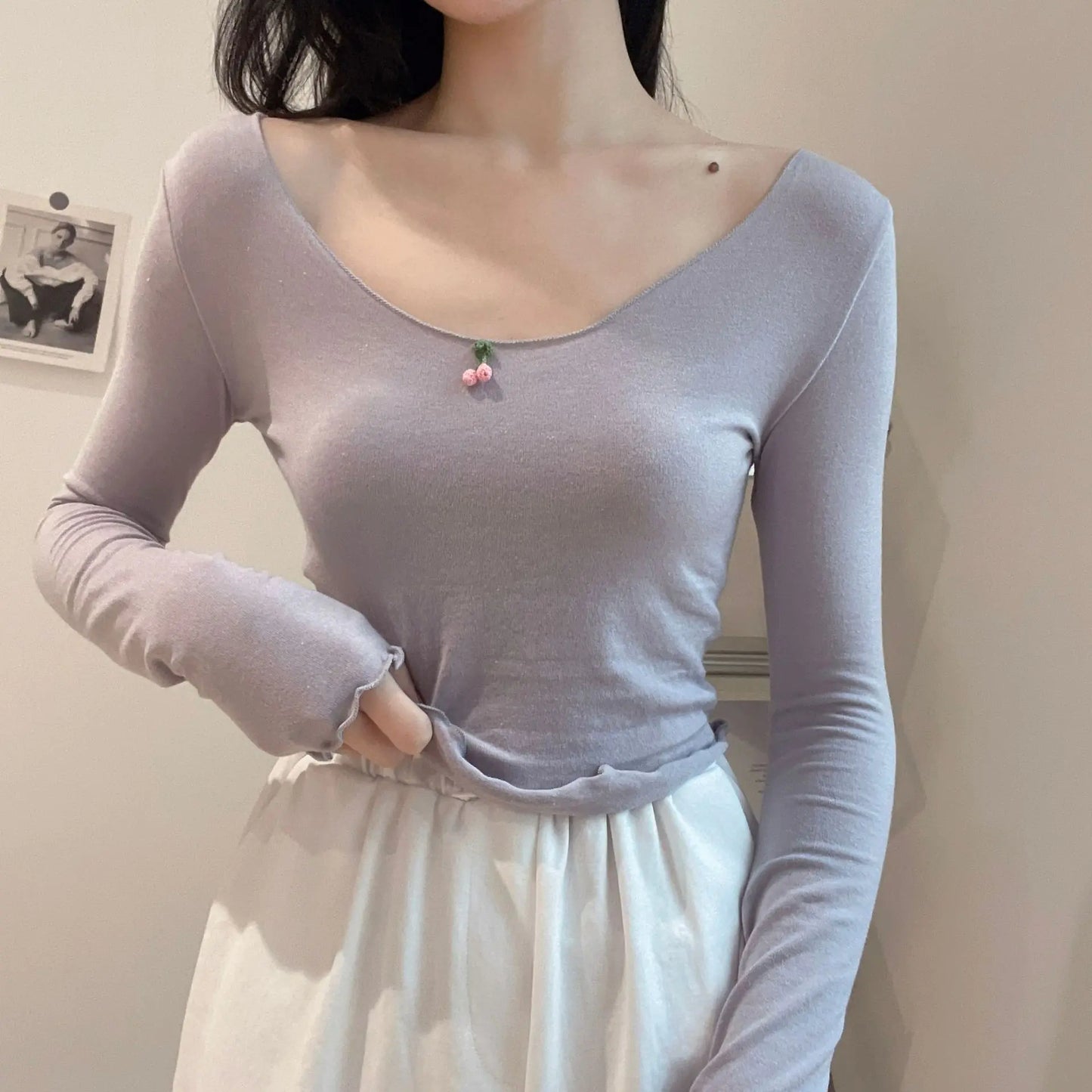 Women's Soft Waxy Cherry Long Sleeve Top